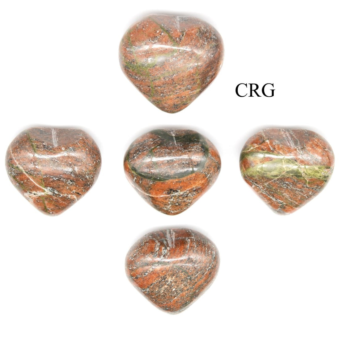 Unakite Puffy Hearts (5 Pieces) Size 1 to 2 Inches Small Polished Gemstone ShapesCrystal River Gems