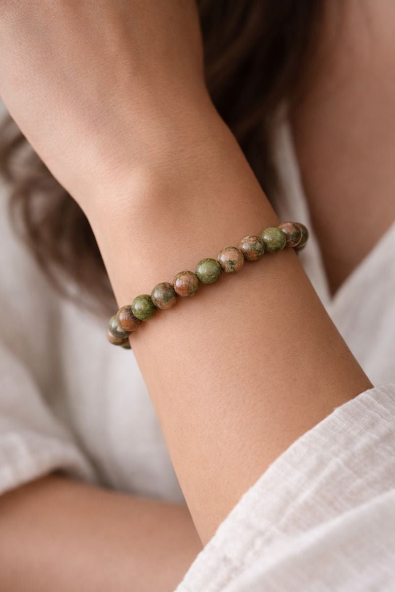 Unakite Round Bead Stretch Bracelet (8 mm)Crystal River Gems