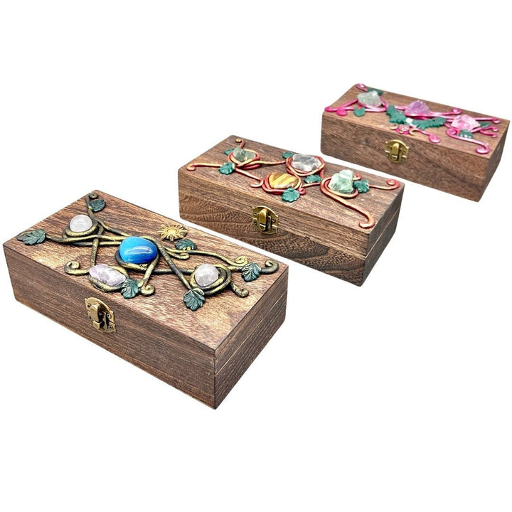 Wooden Box Chest with Gemstones (1 Box)Crystal River Gems