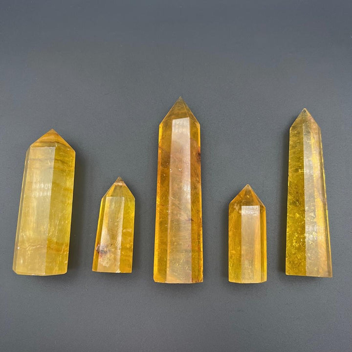 Yellow Fluorite With Mica Inclusion Gemstone TowerCrystal River Gems