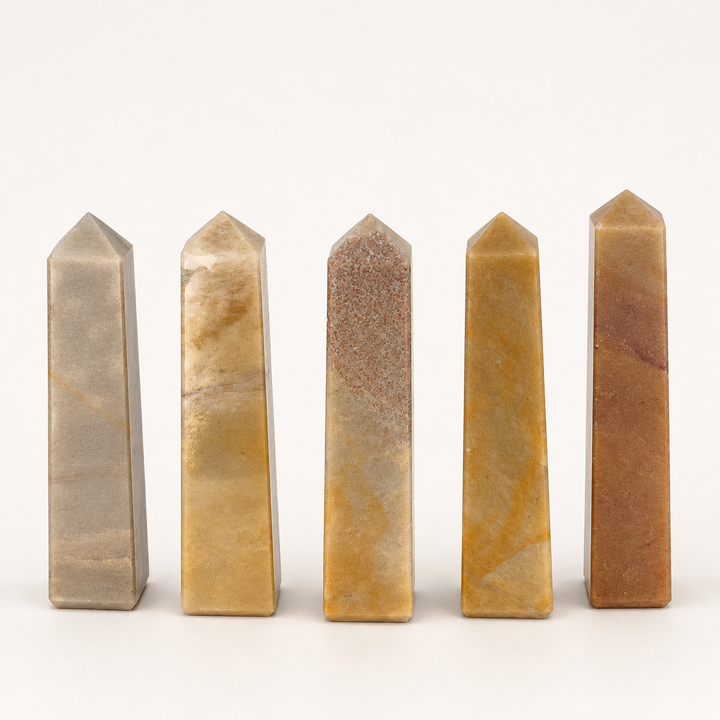 Yellow Jasper Obelisk Tower (Set of 2)
