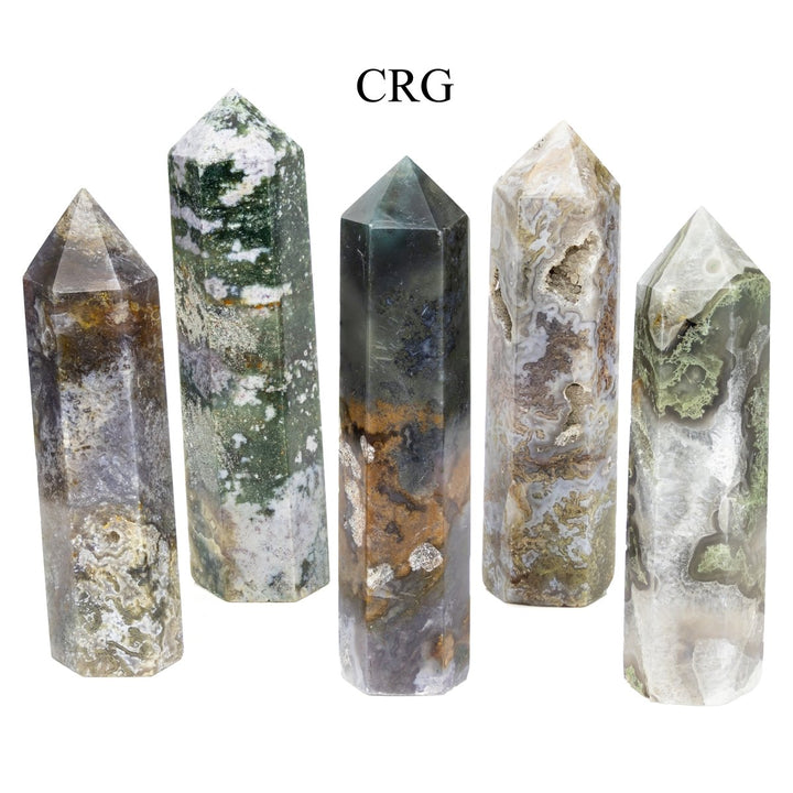 Moss Agate Carved Obelisk Towers / 8 - 12cm AVG - 1 LB. LOTCrystal River Gems