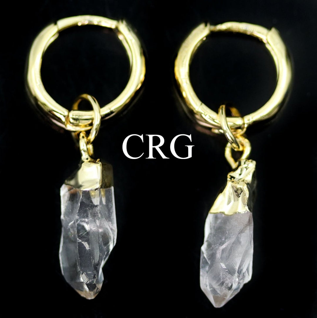 Quartz Crystal Point Hoop Earrings - Gold Plated - 1 PAIR