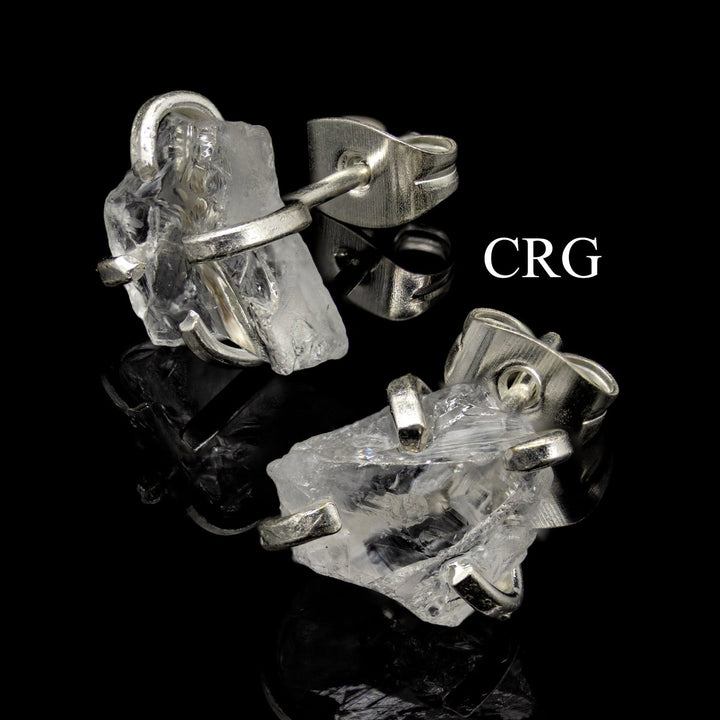 Raw Crystal Quartz Stud Earrings with Silver Plating / 6mm AVG - 1 PAIRCrystal River Gems