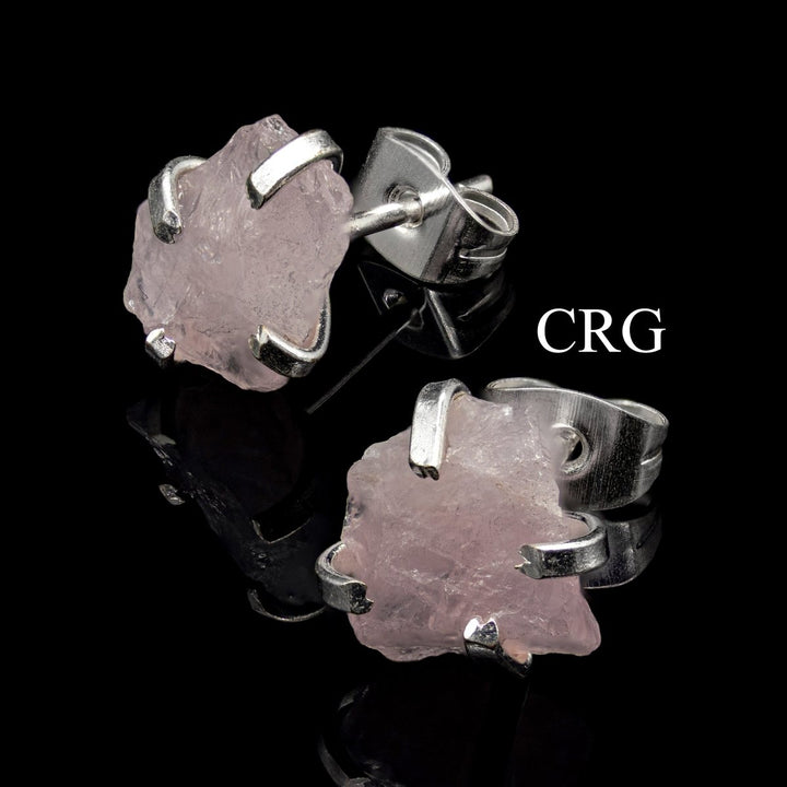 Raw Rose Quartz Stud Earrings with Silver Plating / 6mm AVG - 1 PAIRCrystal River Gems