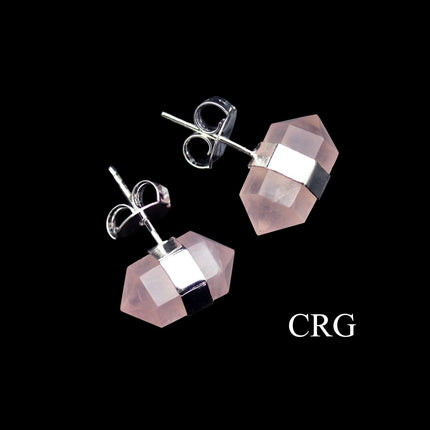 1 PAIR - Rose Quartz Double Terminated Earrings / Silver Plated - Crystal River Gems