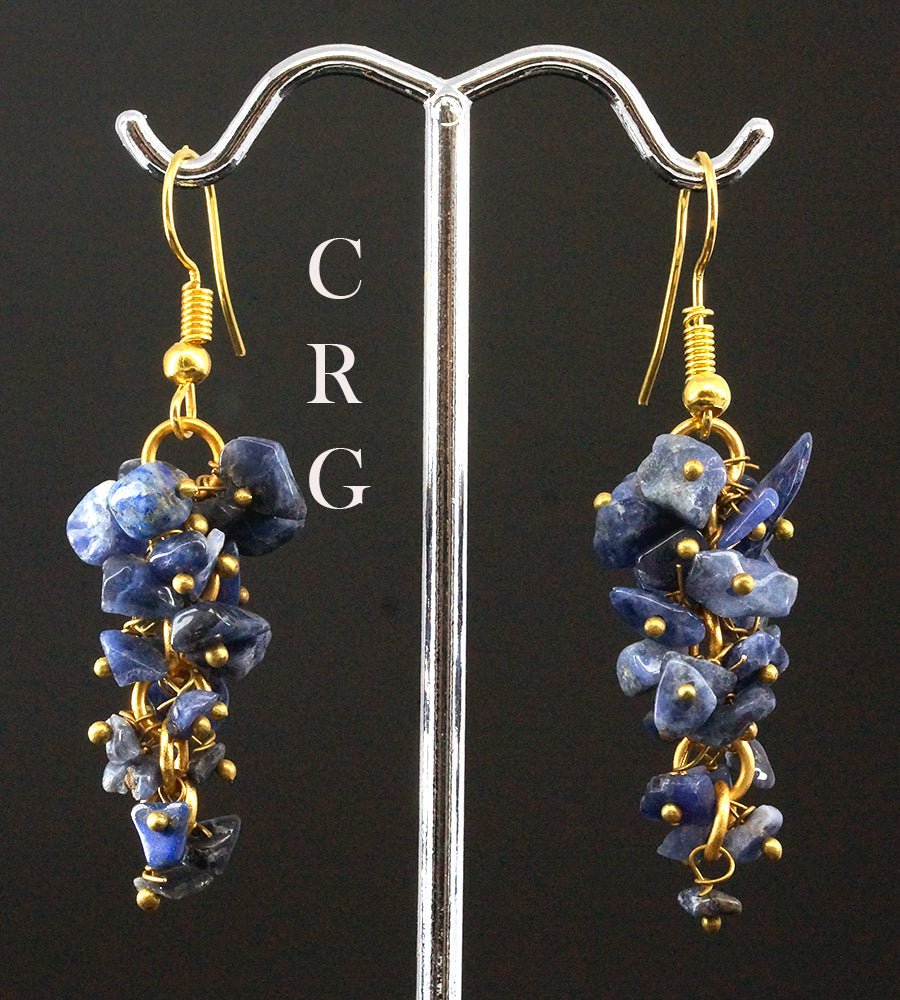 Sodalite Grape Cluster Gemstone Chip Earrings with Gold Plating - 1.75"-2" - 1 Pair