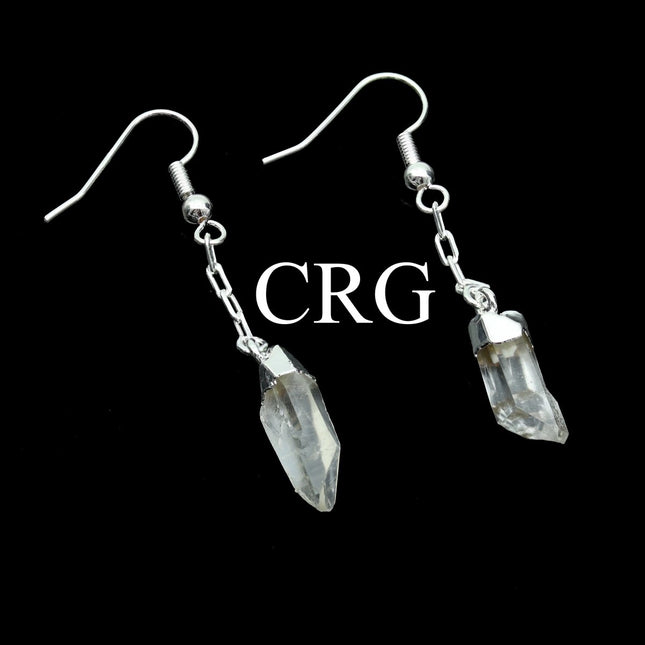 1 PAIR - Tiny Quartz Point Earrings / Silver Plated - Crystal River Gems