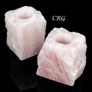 1 PIECE- 1 Side Polished Rough Rose Quartz Candle Holder (4.5