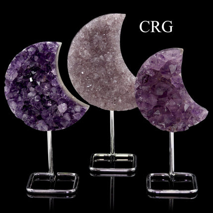 1 PIECE - Large Amethyst Druzy Moon On Stand / 750-1500 grams avg. - Crystal River Gems