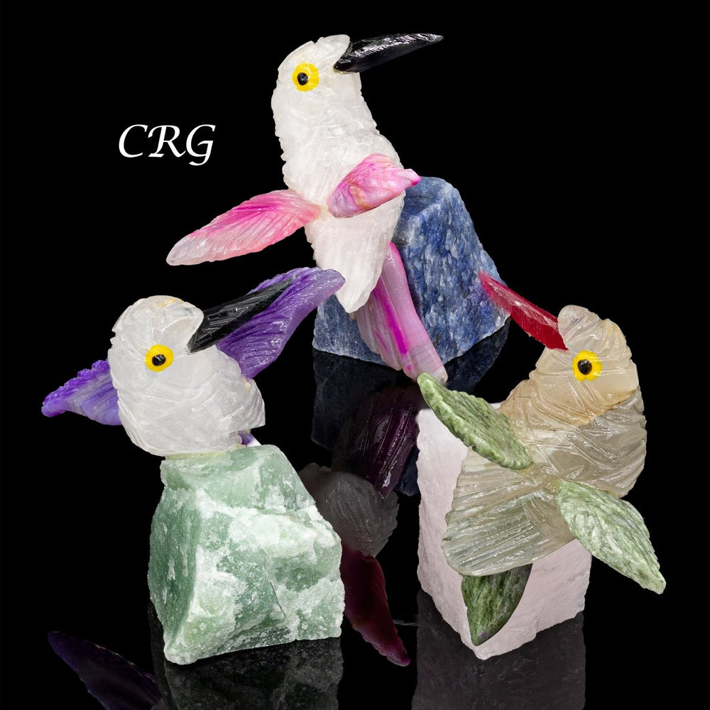 Gemstone Hummingbird Figurine on Rough Rock Base / 2.5" AVG - 1 PIECE