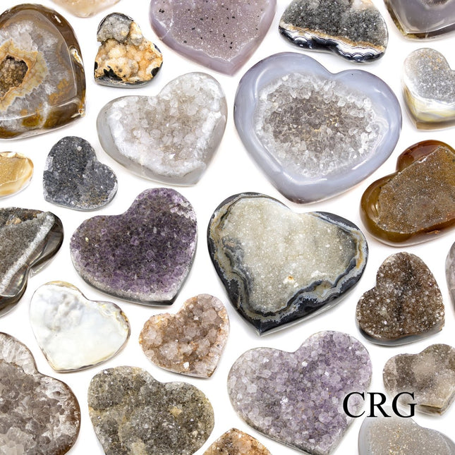 1 POUND LOT - Polished Agate Druzy Hearts / Mixed Sizes