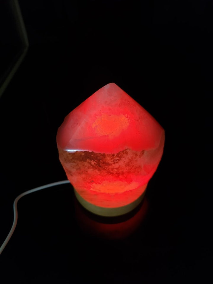 1 SET - Mini Natural Agate Top Polished Point Lamp W/ 3" Wooden Color Changing Light Base