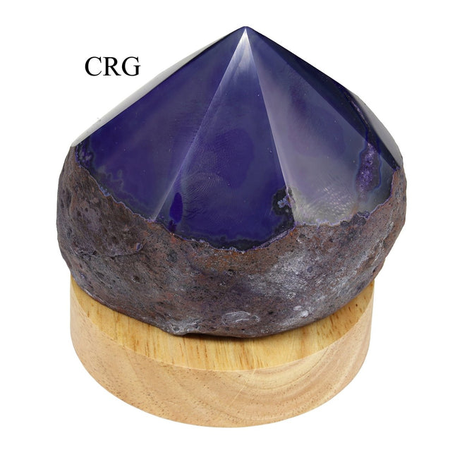 1 SET - Mini Purple Top Polished Agate Lamp W/ 3" Wooden Color Changing Light Base - Crystal River Gems