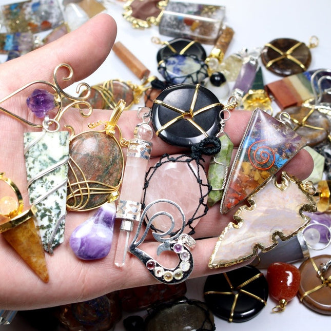 100 PC - Assorted Gemstone Pendants / Gold Plated