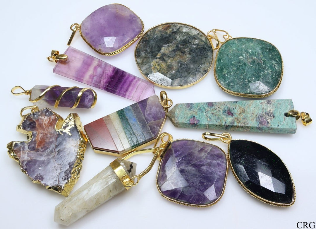 100 PC - Assorted Gemstone Pendants / Gold Plated