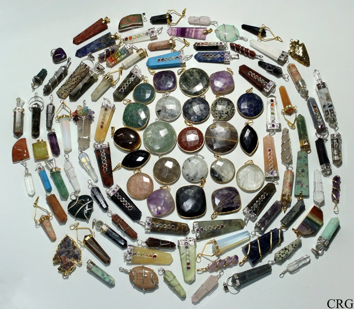 100 PC - Assorted Gemstone Pendants / Silver Plated