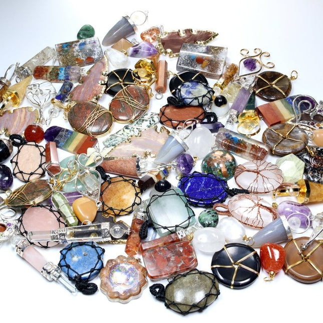 100 PC - Assorted Gemstone Pendants / Silver Plated