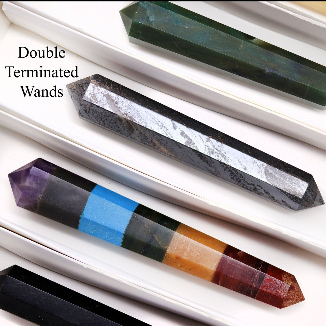 12 Piece Flat - Assorted Gemstone Double Terminated WandsCrystal River Gems