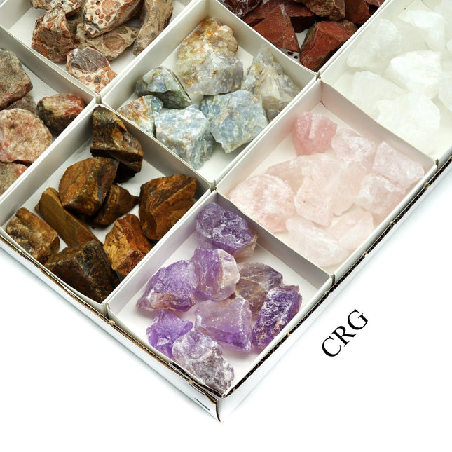 12 Stone Flat (8 Ounce Lots) Wholesale Assorted Rough Crystal Gemstone - Crystal River Gems