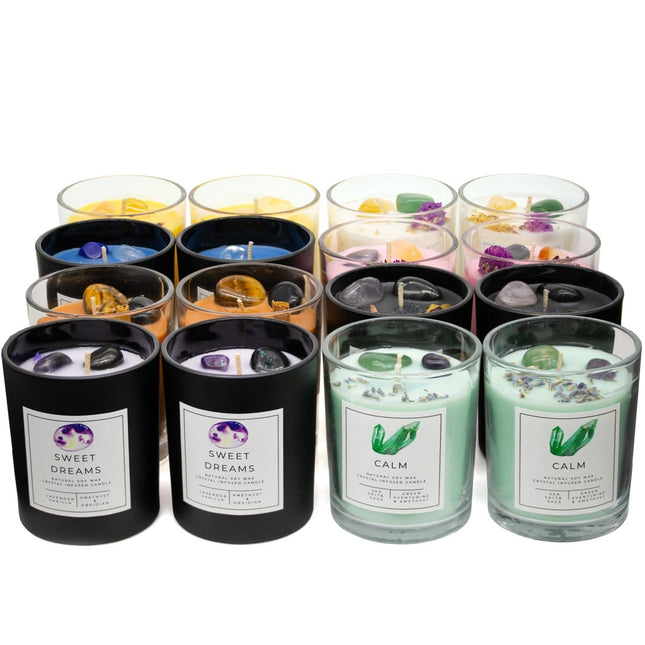 16 CANDLE SET - Mixed Gemstone Candles / Mixed Scents - Crystal River Gems
