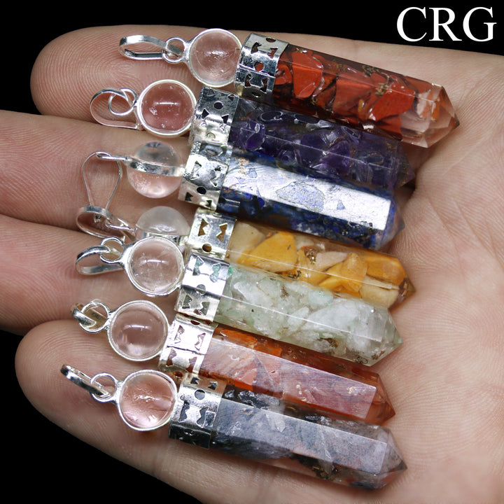 2 PACKS / SET OF 14 - MIXED! Orgonite Point Pendant w/ Crystal Ball / 1" AvgCrystal River Gems