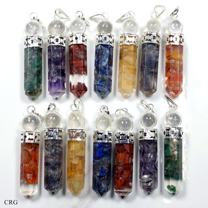 2 PACKS / SET OF 14 - MIXED! Orgonite Point Pendant w/ Crystal Ball / 1" AvgCrystal River Gems