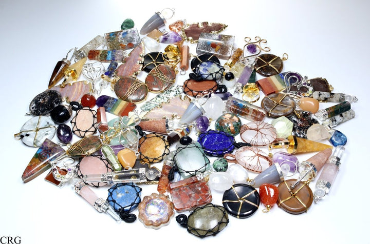 20 PC - Assorted Gemstone Pendants / Silver Plated