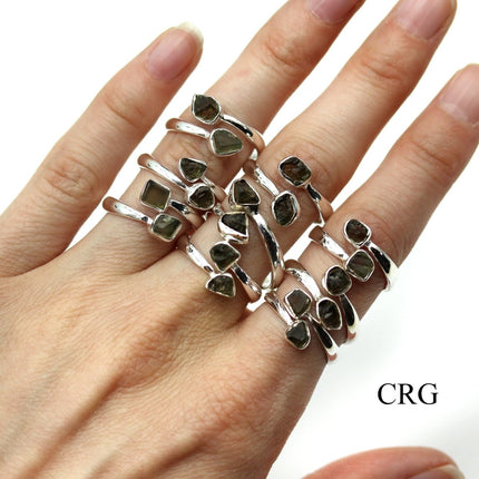 30 GRAM LOT - Moldavite 925 Sterling Silver Rings / ADJUSTABLE - Crystal River Gems
