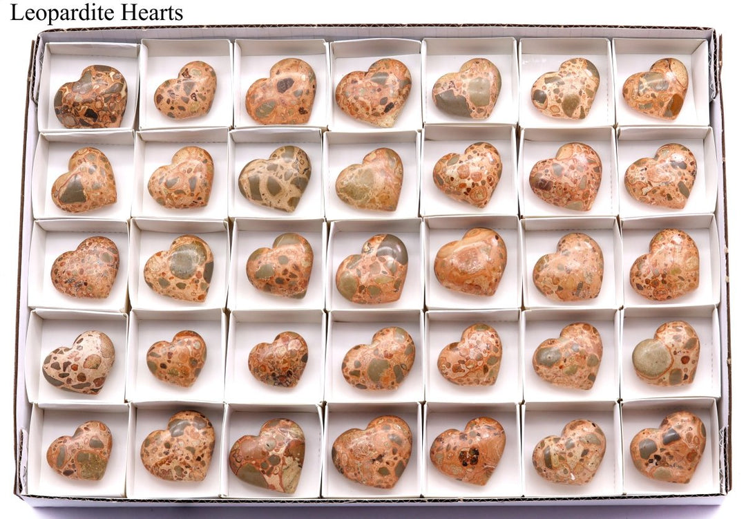 35 Piece Flat - Leopardite HeartsCrystal River Gems