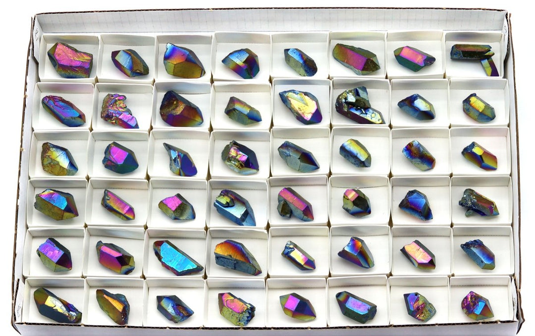 48 Piece Flat Titanium Aura Quartz Points 1" - 2" AVGCrystal River Gems