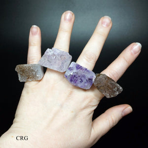Amethyst and Agate Druzy Mixed Gemstone Rings (1 Inch) (5 Pieces)