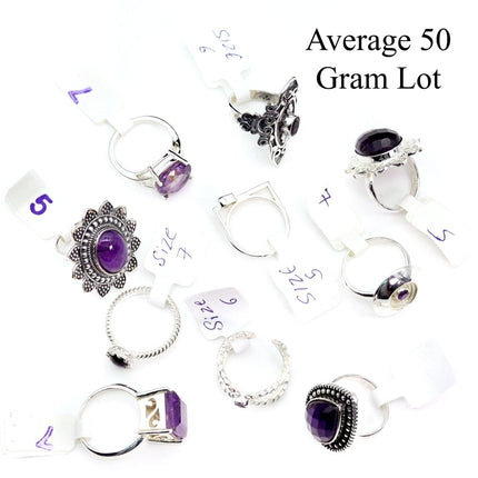 50 Gram Lot - AMETHYST Sterling Silver 925 Gemstone Rings Wholesale - Crystal River Gems
