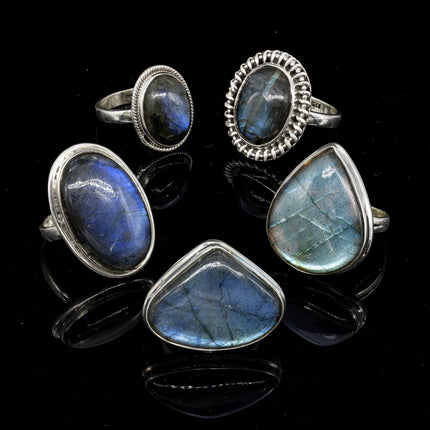 50 Gram Lot - Labradorite Sterling Silver 925 Gemstone Rings Wholesale - Crystal River Gems