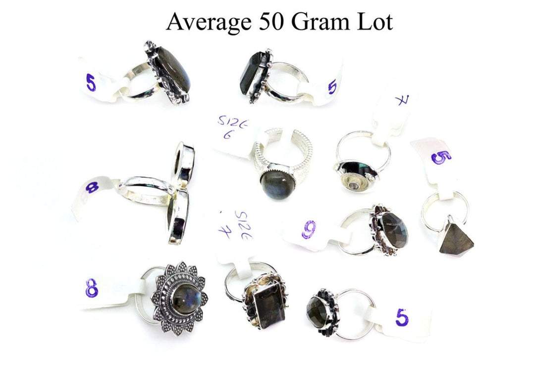 50 Gram Lot - Labradorite Sterling Silver 925 Gemstone Rings Wholesale