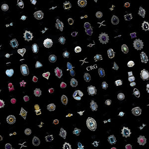 Sterling Silver 925 Gemstone Rings (50 Gram Lot) MIXED STONES