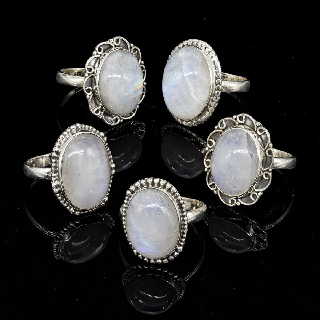 50 Gram Lot RAINBOW MOONSTONE Sterling Silver 925 Gemstone Rings