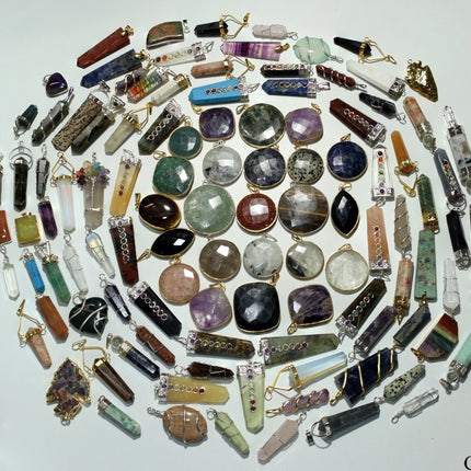 50 PC - Assorted Gemstone Pendants / Silver Plated