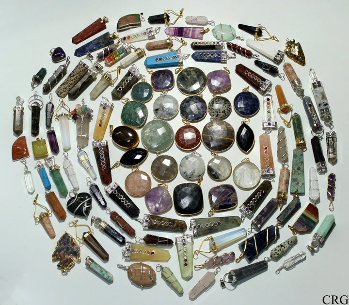 50 PC - Assorted Gemstone Pendants / Silver Plated