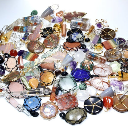 50 PC - Assorted Gemstone Pendants / Silver Plated