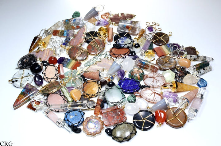 50 PC - Assorted Gemstone Pendants / Silver Plated