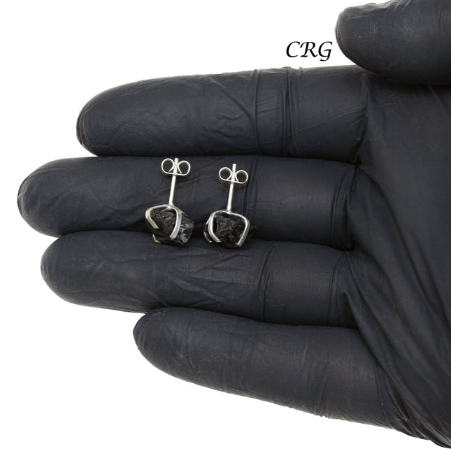 6 mm Raw Smoky Quartz Stud Earrings Silver - Crystal River Gems