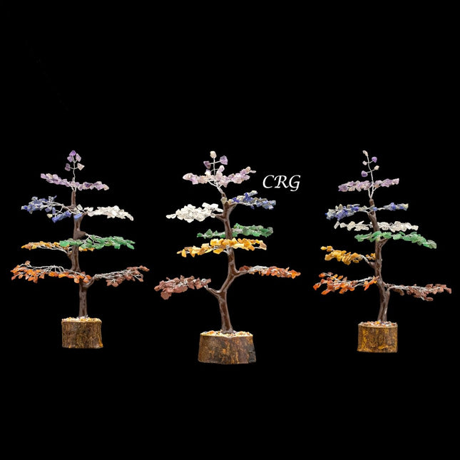 7 Stone 300 Chip Tree with Wood Base and Silver Wire (1 Piece) Size 9 Inches Crystal Gemstone Tree - Crystal River Gems