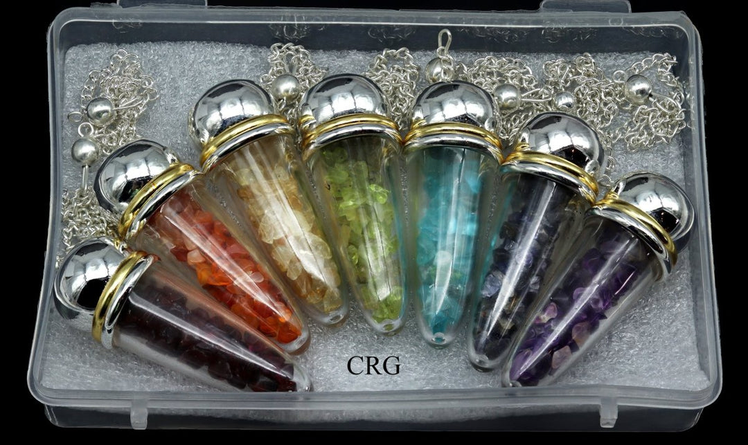 7 Stone Decorative Pendulums (7 Pieces) Size 1.5 Inches Crystal Gemstone Chip Charms