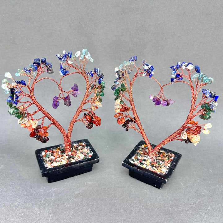 7 Stone Large Gemstone Tree Copper Wire On Soapstone Base (5 To 6 Inches) (Set Of 2) Crystal Chip Style Decorative DisplayCrystal River Gems