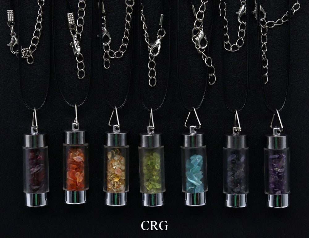 7 Stone Pendulum Necklace Set (7 Pieces) Size 2 Inches Crystal Bottle Jewelry
