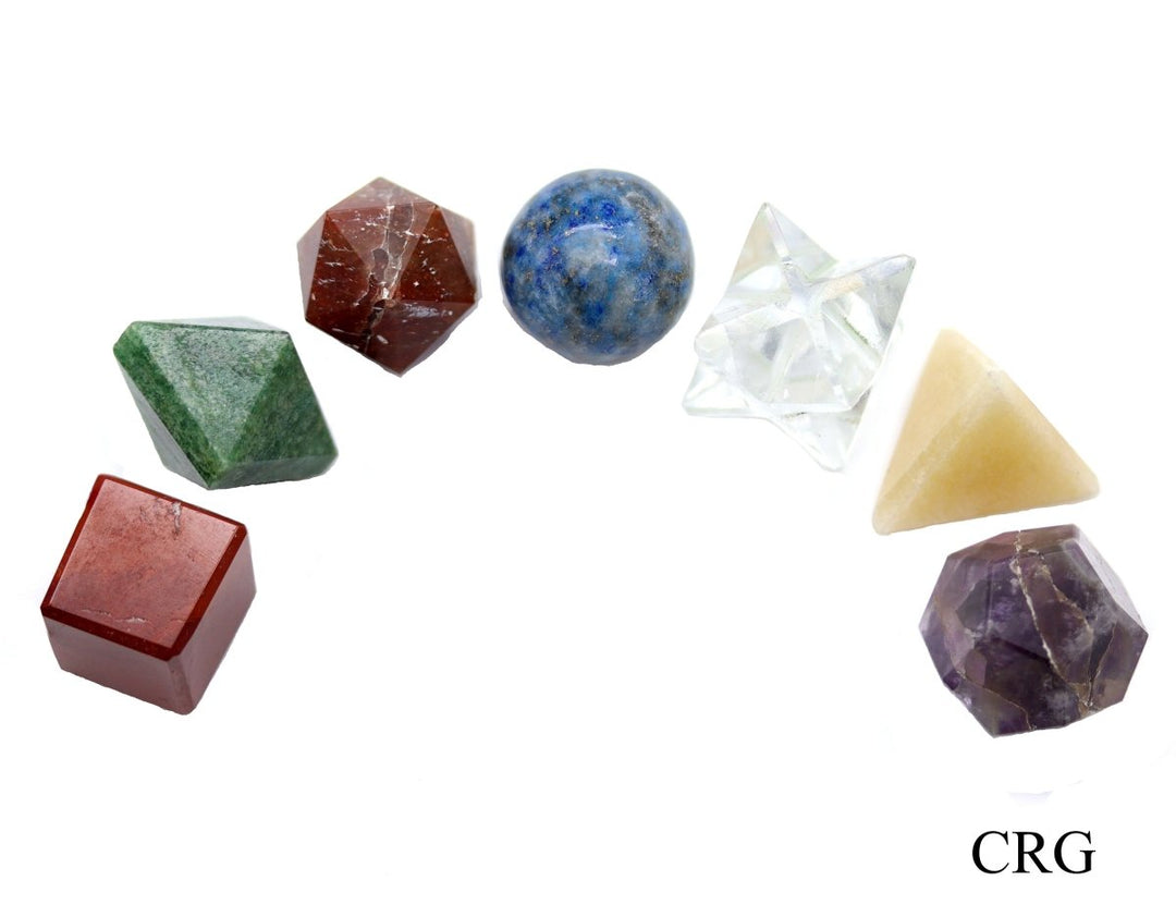 7 Stone Platonic Solid Geometry Set (7 Pieces) Size 12 to 16 mm Small Crystal Gemstone Geometric Shapes