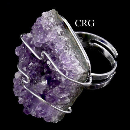 Amethyst Druzy Ring - Silver Plated / Adjustable Size