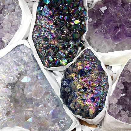 Assorted Amethyst Druzy Small Flat / Natural, Aura and Titanium (2.0" - 3.0") AVG - Crystal River Gems