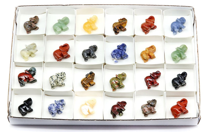 Assorted Gemstone Elephants / 24 PC. WHOLESALE FLATCrystal River Gems